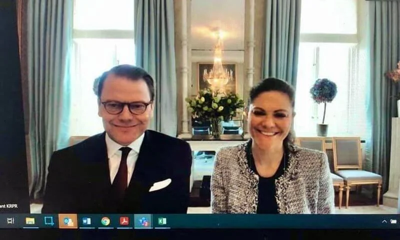 Crown Princess Victoria wore a grey wool tweed jacket from Mayla Stockholm, and black sweater