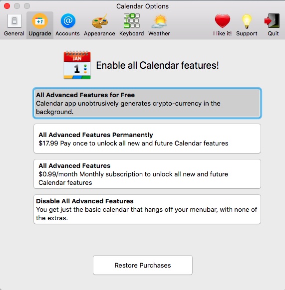 Popular Calendar 2 app openly mines Monero by default