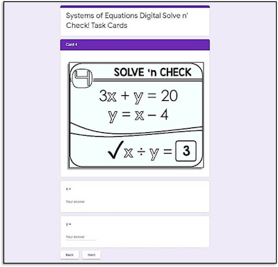I want to do my part to support your efforts in finding ways to send interactive math activities to your students from afar. So I have been building a library of Google math activities, which are all updates to existing printable math activities.    In this post I show what the updated partner scavenger hunts look like on Google Slides and solve 'n check! math tasks look like on Google Forms.