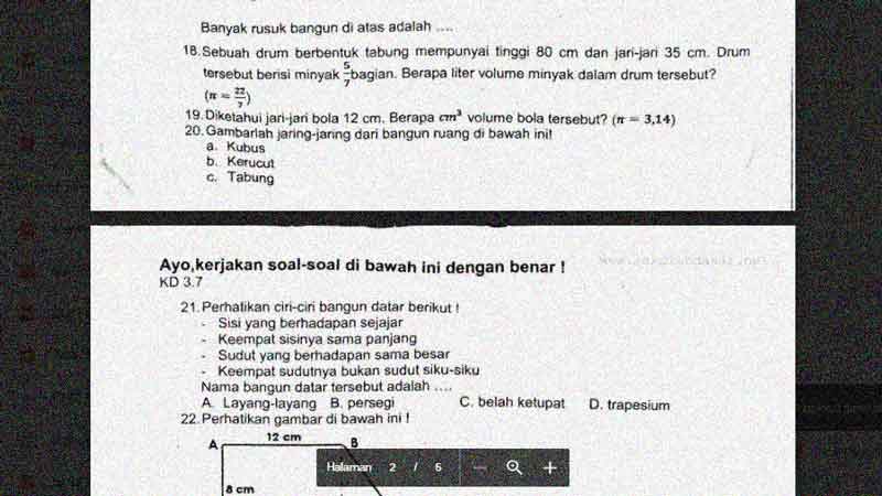Soal Penilaian Akhir Tahun Kelas 6 Mapel Matematika Sekolahdasar Net