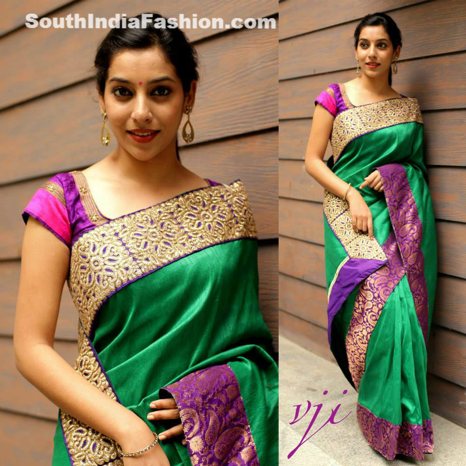 Elegant Green and Purple Designer Saree by VJI – South India Fashion
