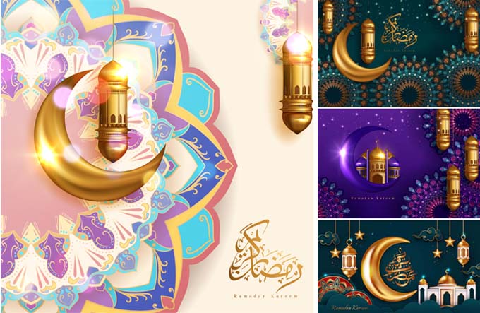 Ramadan Kareem Crescent backgrounds Golden Lantern