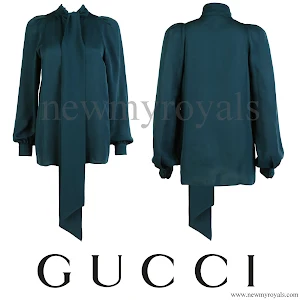 Queen Maxima wore Gucci Green Silk Shirt blouse, Natan Earrings