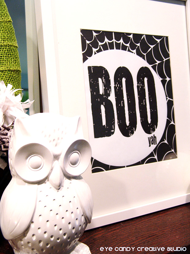 owl, free BOO art print, BOO yah, framed Halloween art, freebies