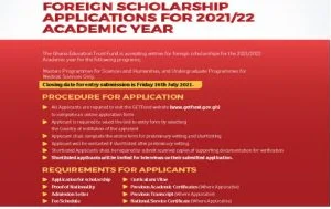 Ghana Education Trust Fund Foreign Scholarships 2021/2022 for Undergraduate & Master Students