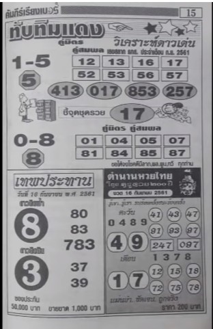 Thai Lottery Animal Numbers Chart