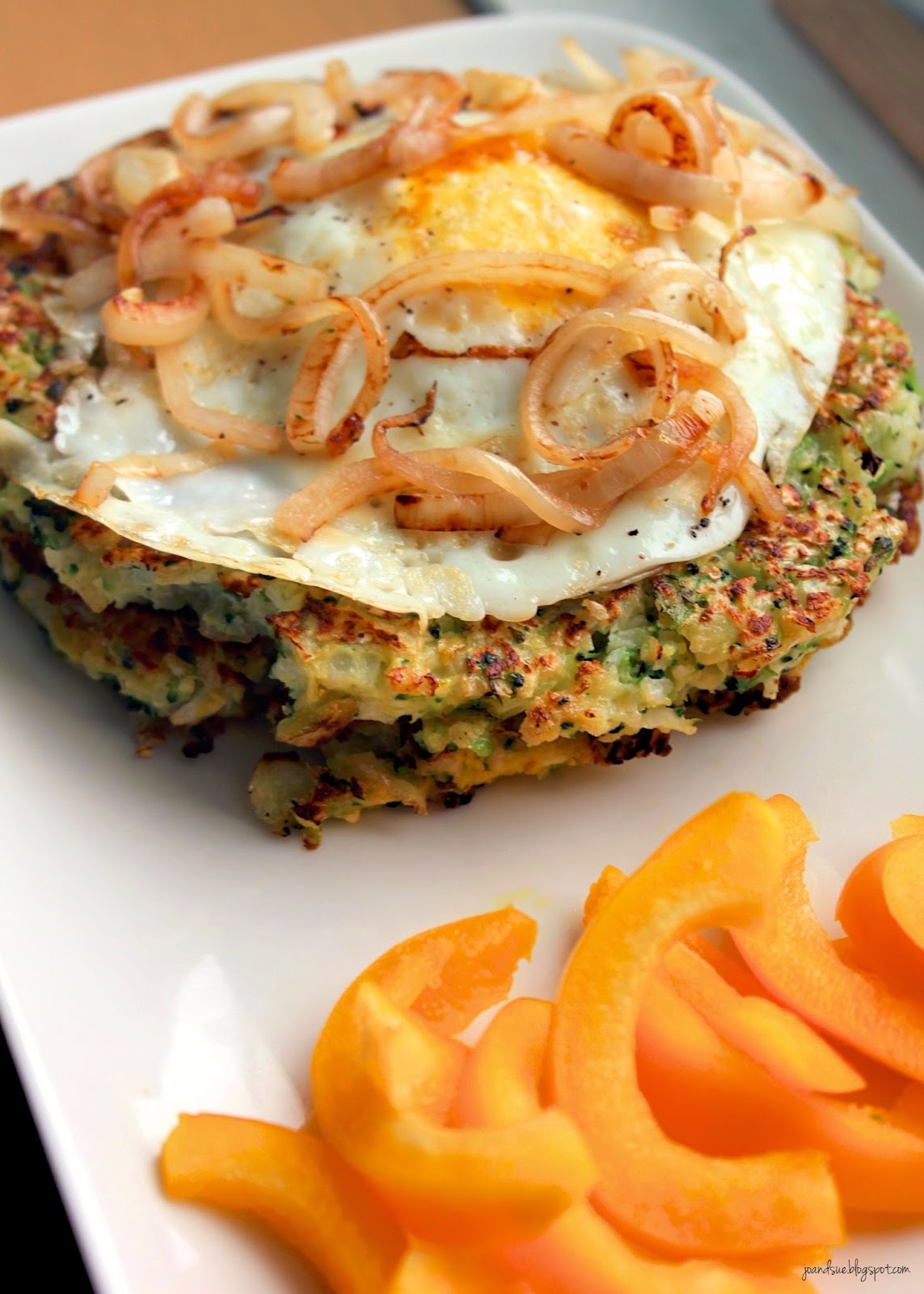 Jo and Sue Cauliflower Broccoli Pancakes with Fried Egg
