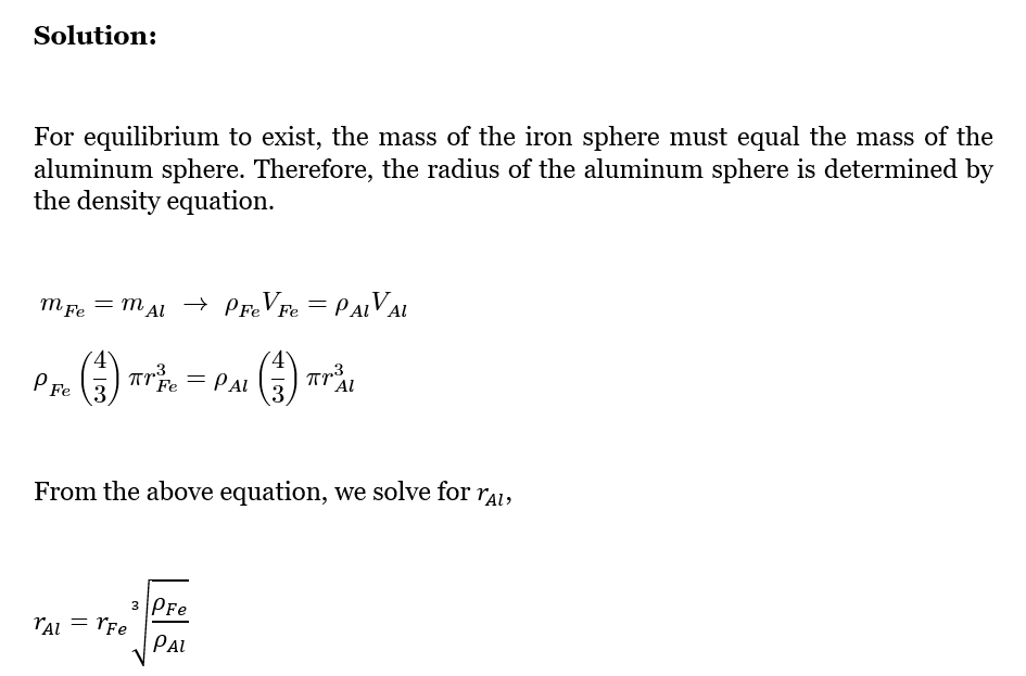 Let \rho_{ Al } represent the density of aluminum and \rho_{ Fe