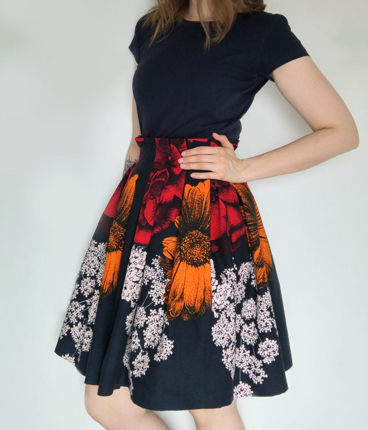 Sew Scoundrel Floral vintage curtain into paperbag waist skirt