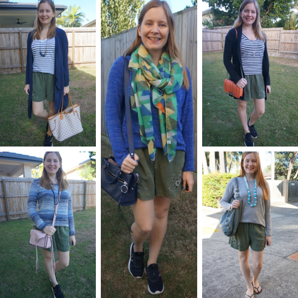 5 ways to layer up olive shorts for autumn mum style knits and cardigans  awayfromtheblue