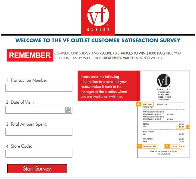 VF Outlet Feedback Survey Sweepstakes on