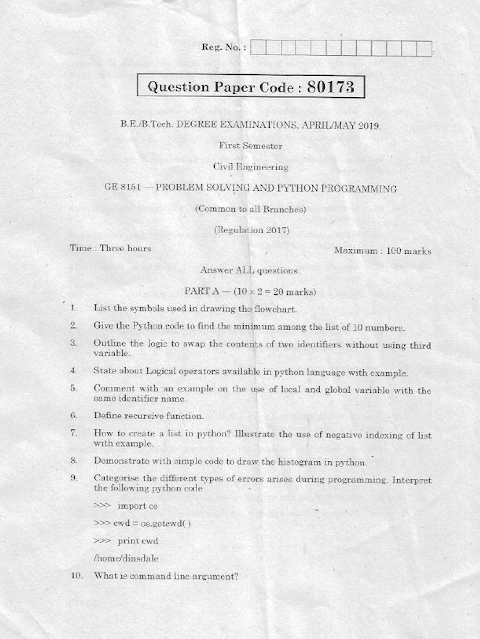Anna University GE 8151 - PROBLEM SOLVING AND PYTHON PROGRAMMING,April ...