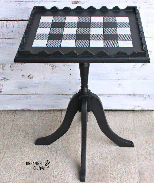 Garage Sale Pedestal Table Upcycled with Chalky Finish Paint & Stencils organizedclutter.net