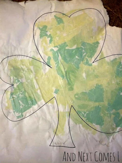 Shamrock bleeding tissue paper art for toddlers and preschoolers
