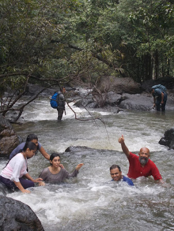 "Travel Trikon" trekkers at "Dudhsagar Waterfalls Bottom".