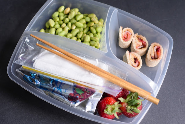 The fully packed peanut butter and jelly bento box.  