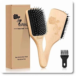 Paddle Boar Bristle Hair Brush with Cleaner Tool by Bsisme