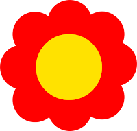 The simple flower shape is made up of red and yellow circles