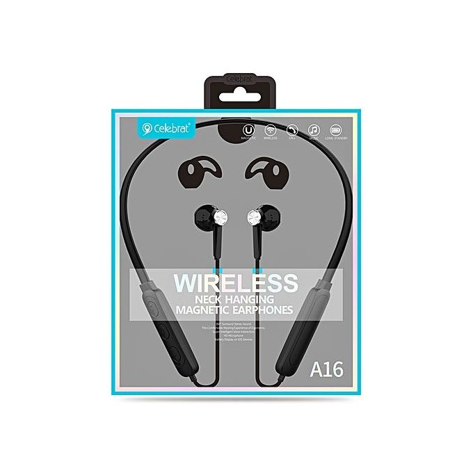 Celebrat A16 Wireless Neck Hanging Earphone Black 7agat Online