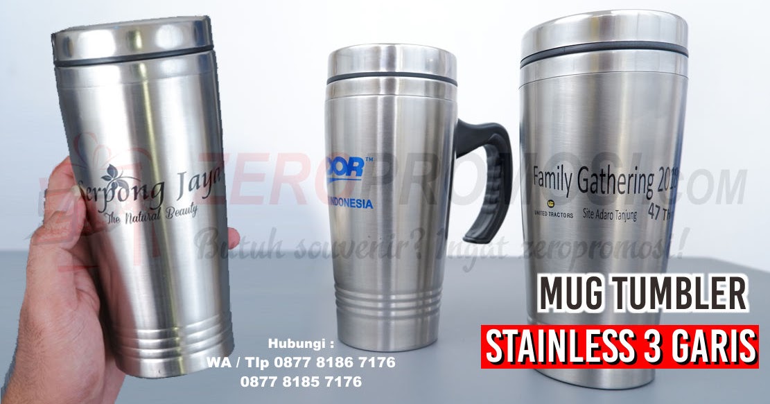 Jual Souvenir Mug tumbler stainless 3 garis CO317 zeropromosi