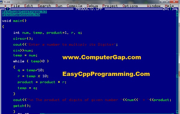 C++ Program To Find Product of Digits of Given Number ~ C++ Tutorial ...