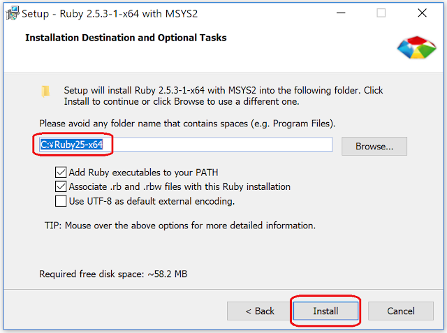 Windows10内のRubyインストール先指定