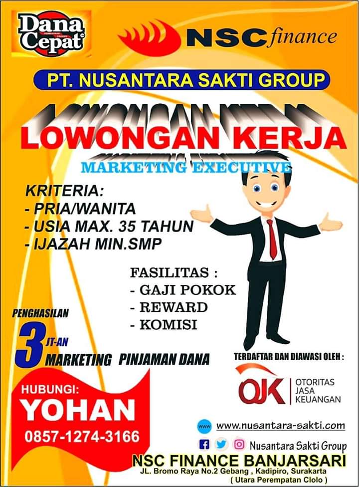 Lowongan Kerja Nsc Finance Banjarsari Surakarta Solo Anggota Team Marketing Dan Kba Konsultan Bisnis Agent Berpengalaman Belum Berpengalaman Loker Swasta