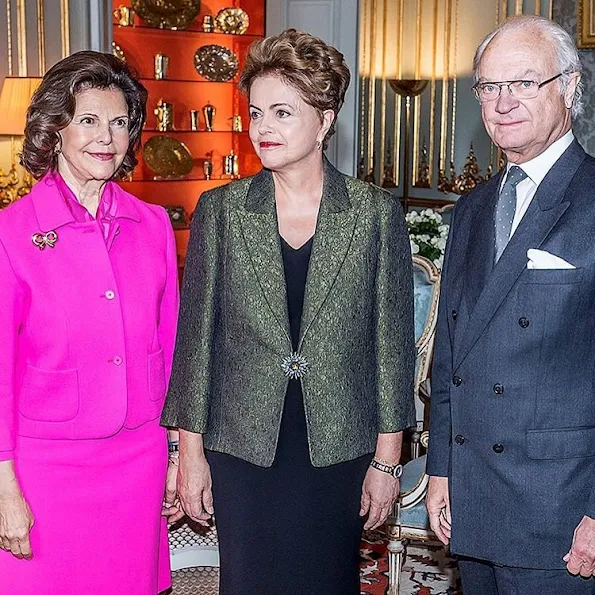 King Carl Gustaf of Sweden and Queen Silvia of Sweden met with President Dilma Rousseff of Brazil