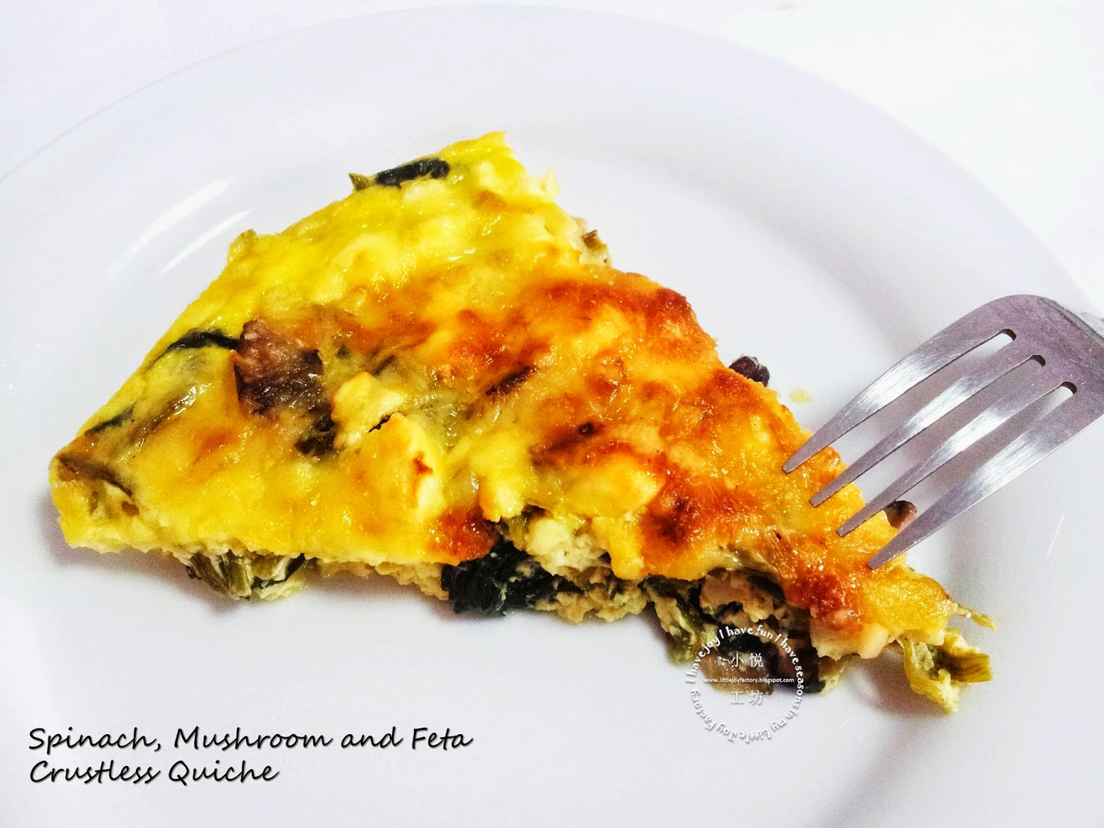 Spinach, Mushroom and Feta Crustless Quiche