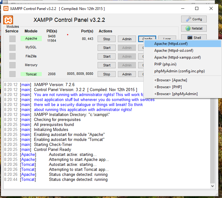 Cambiar puertos Apache y Tomcat en el Xampp Cambiar puertos Apache y Tomcat en el Xampp