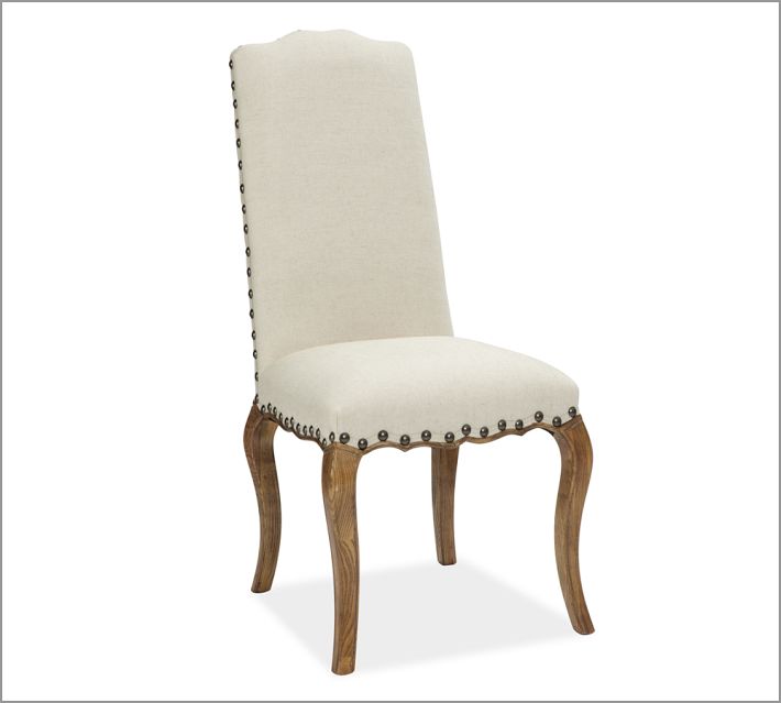 dining chairs, dining room, upholstered chair, pottery barn, nail head trim