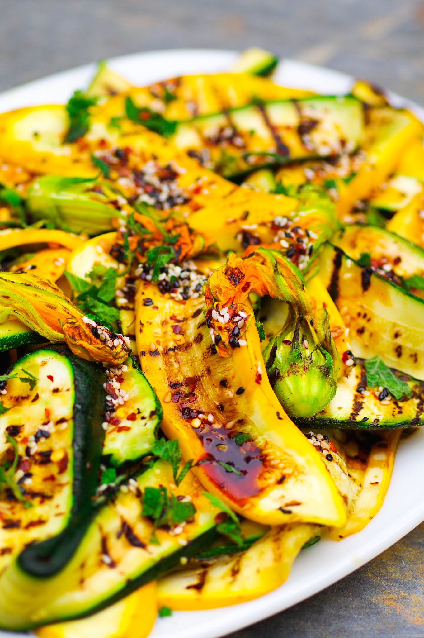 Grilled Courgettes & Chili Sesame Dressing Euphoric Vegan