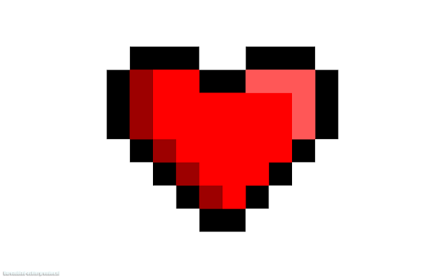 Witte wallpaper met 8-bits rood liefdes hartje