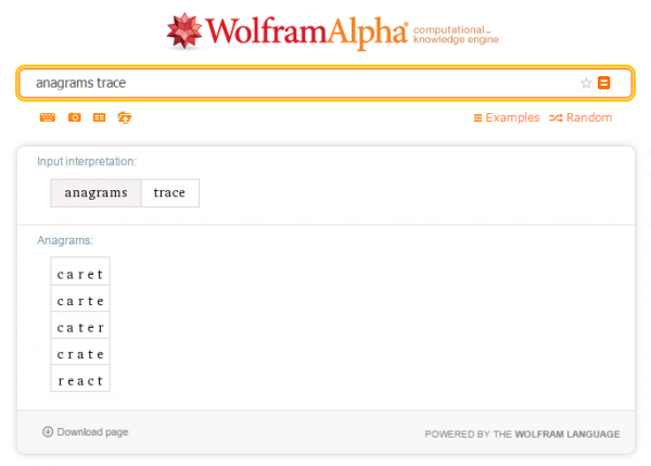 Zoek woorden wolfram alpha
