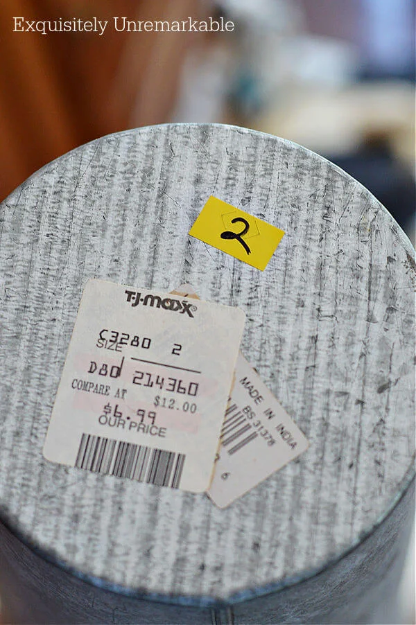 Thrift Store Price Tag on a galvanized tub