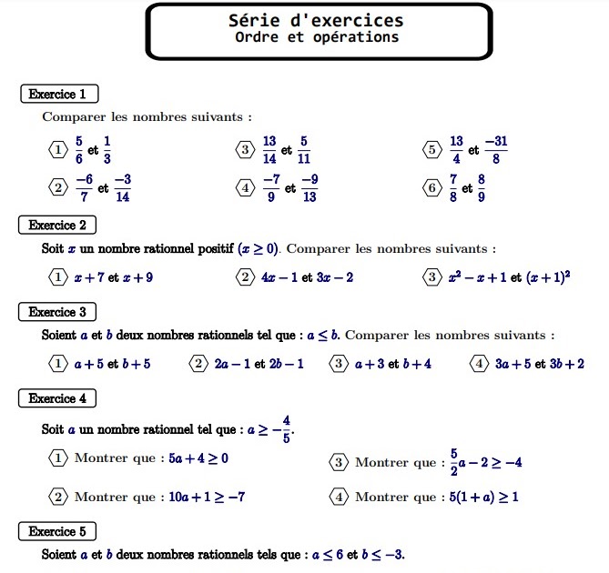 Ordre et opérations Niveau 3 Année collège Parcours International (3APIC)