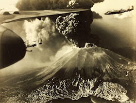 The volcano is being circled by American B-25 bombers