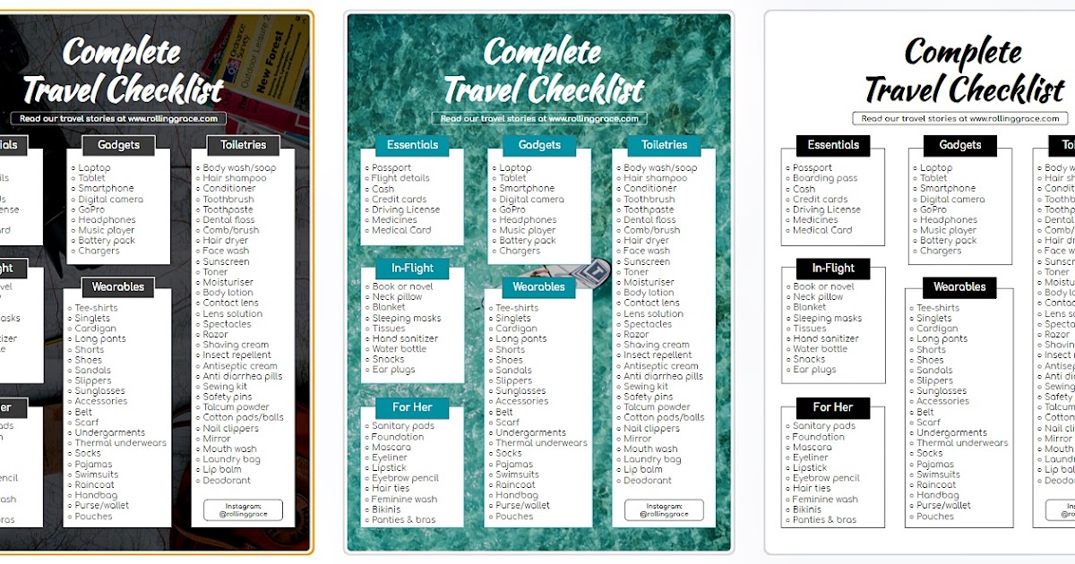 Free Printable Travel Packing Checklist Template