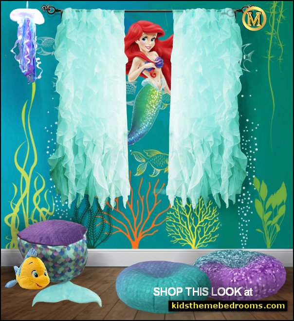 mermaid ariel bedroom decorating flounder plush toys seaweed curtains  Jellyfish Lanterns  Ruffled Window Curtain