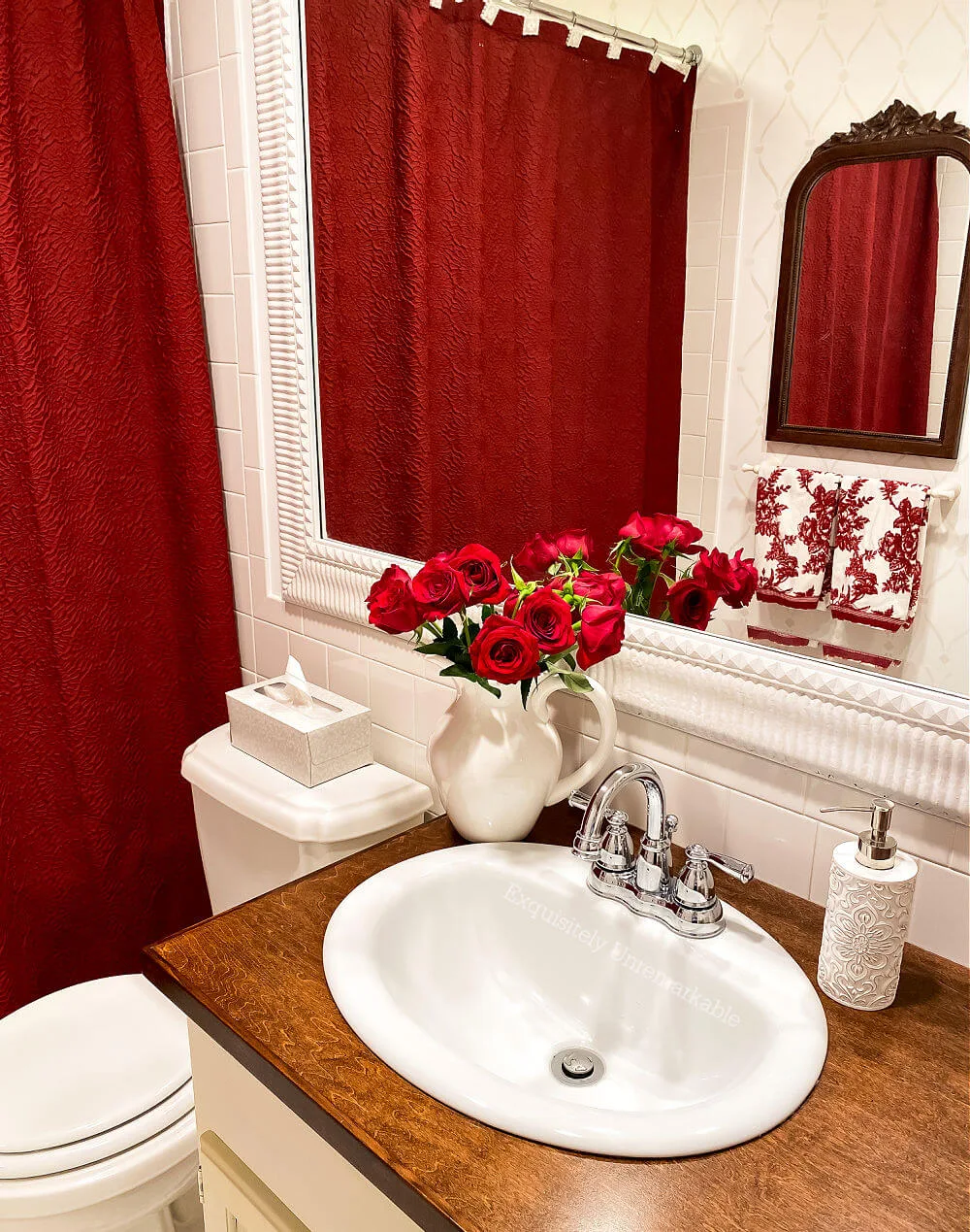 Red Shower Curtain In The Bath