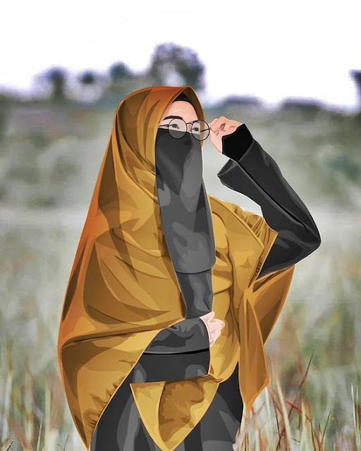 Gambar kartun muslimah bercadar berkacamata