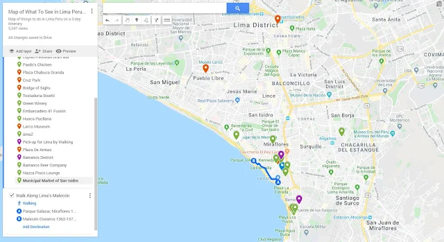 3 days in Lima Peru Map