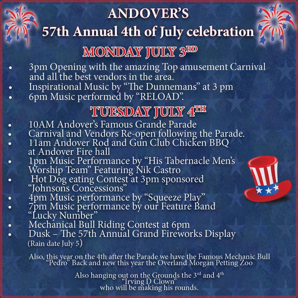 Wellsville Regional News (dot) com Andover 4th of July UPDATED schedule