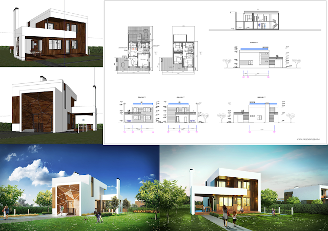 Modern House 2d & 3D model [DWG, SKP]