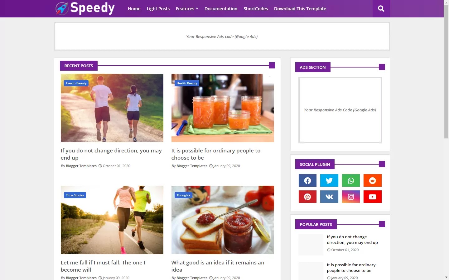 300+ Professional Blogger Templates - Amp, SEO Friendly, Responsive, and Fast Loading Template Speedy - Simple & Responsive Blogger Template