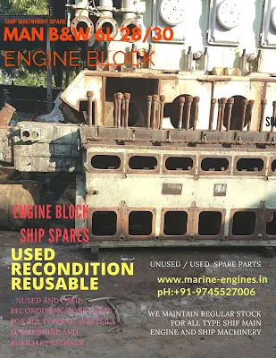 Engine Block, MAN B&W, 6L28/30, spare parts, recondition,ship machinery, used, unused, reusable, source, supplier, India, ship breaking yard