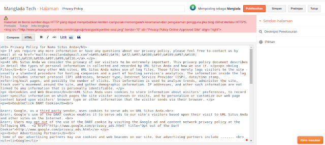 cara membuat kebijakan privasi untuk blog