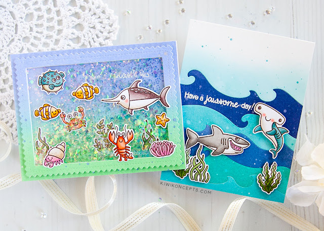 Sunny Studio Stamps: Best Fishes Catch A Wave Dies Frilly Frames Dies Ocean Themed Cards by Keeway Tsao