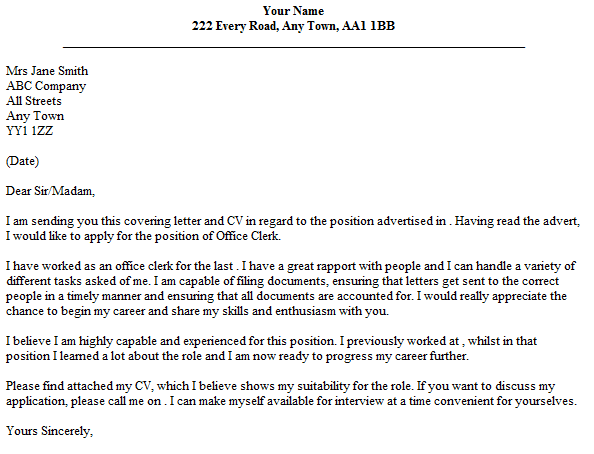 Cover Letter For Clerk Position | Sample Letter