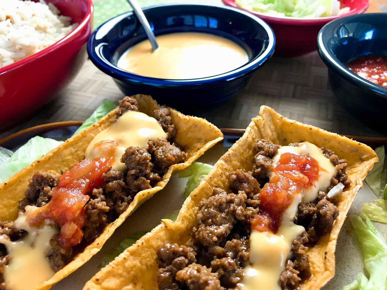 Beef Taco Flats with Cheddar Cheese Sauce